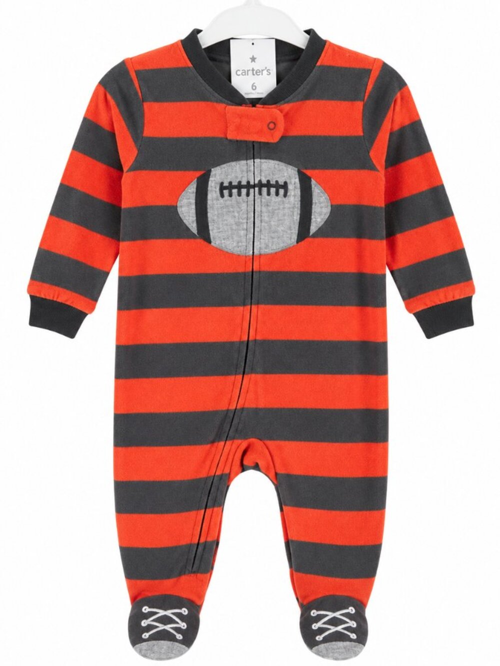 Carter’s Baby Boy 6M Football Striped Footed Sleeper Pajamas Orange Gray NEW